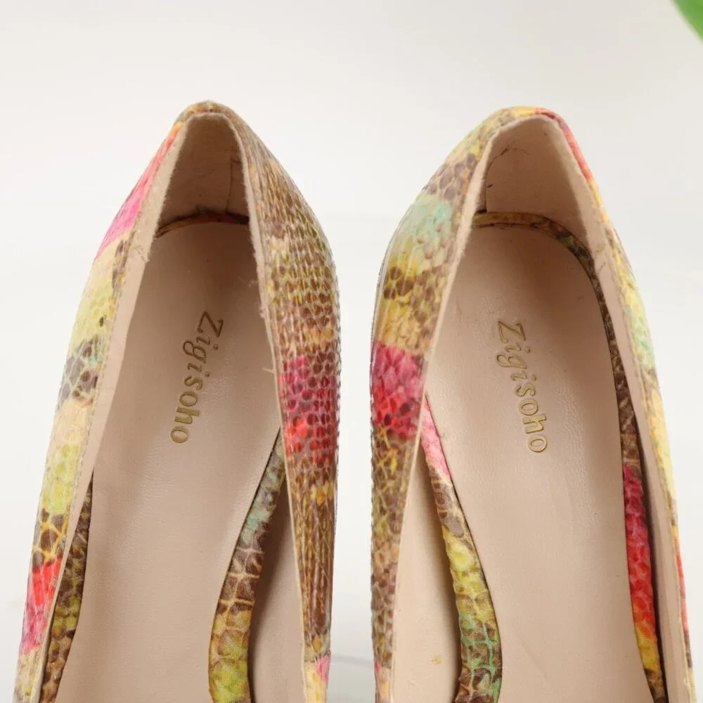 ZigiSoho Womens Jaclyn Pumps Size 8 Tan Red Python Wood Heel Platform Y2K Shoes